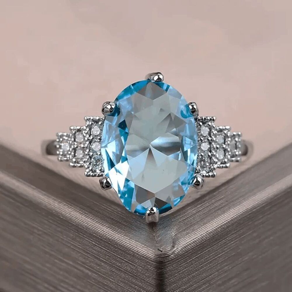 Aquamarine Diamond Anniversary Engagement Ring
